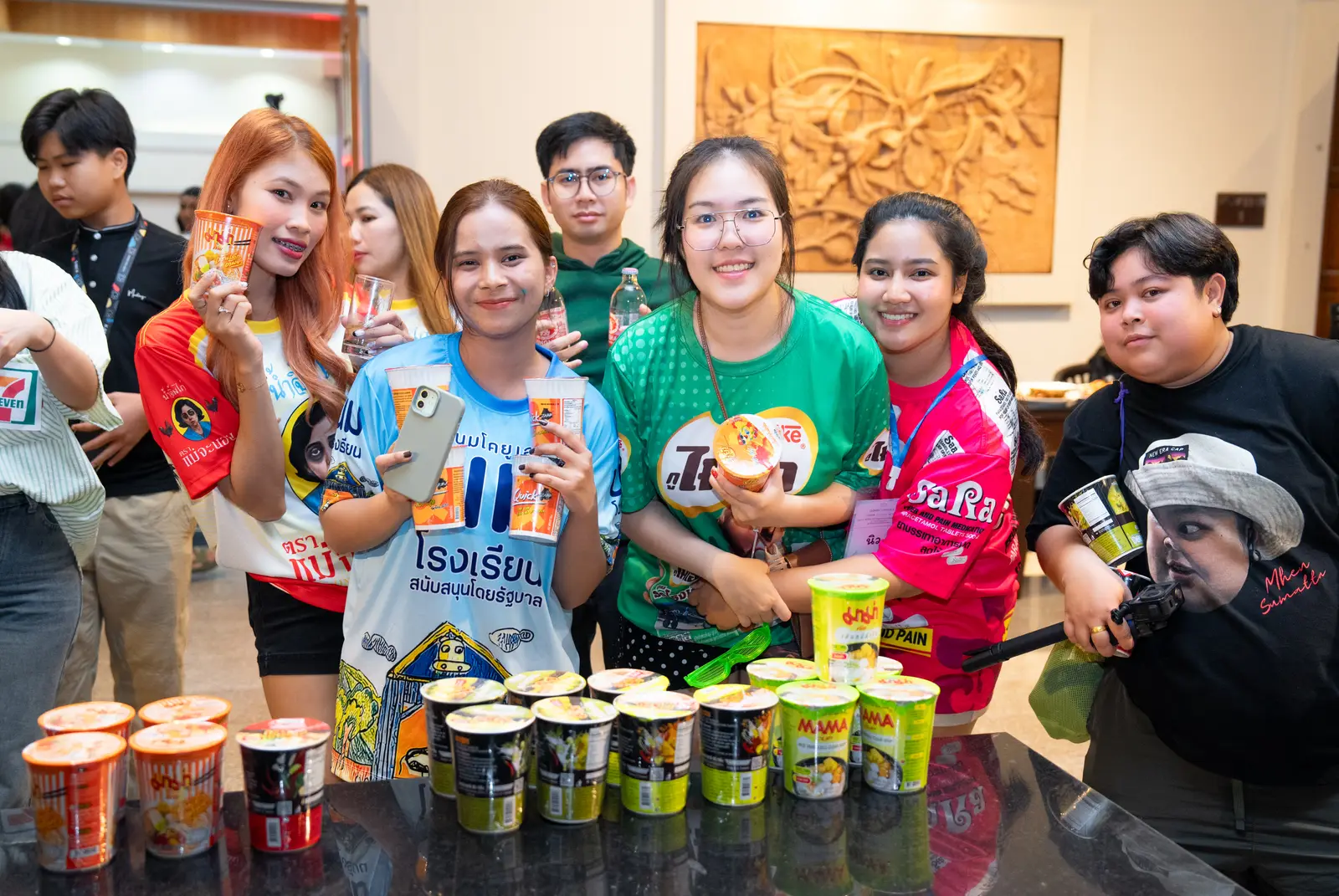 A table of snacks and a very happy team