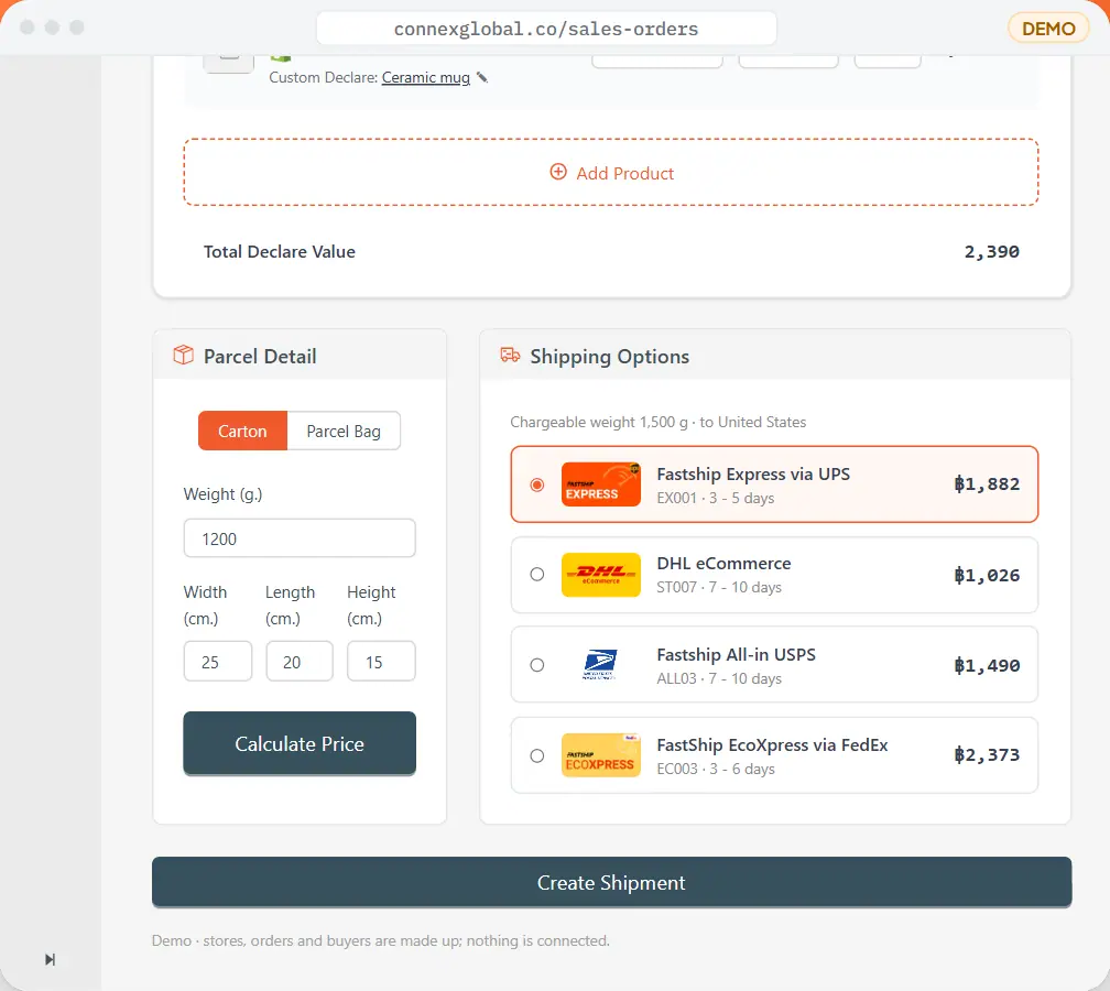 Choose a carrier — Compare live rates for this parcel and pick a service.
